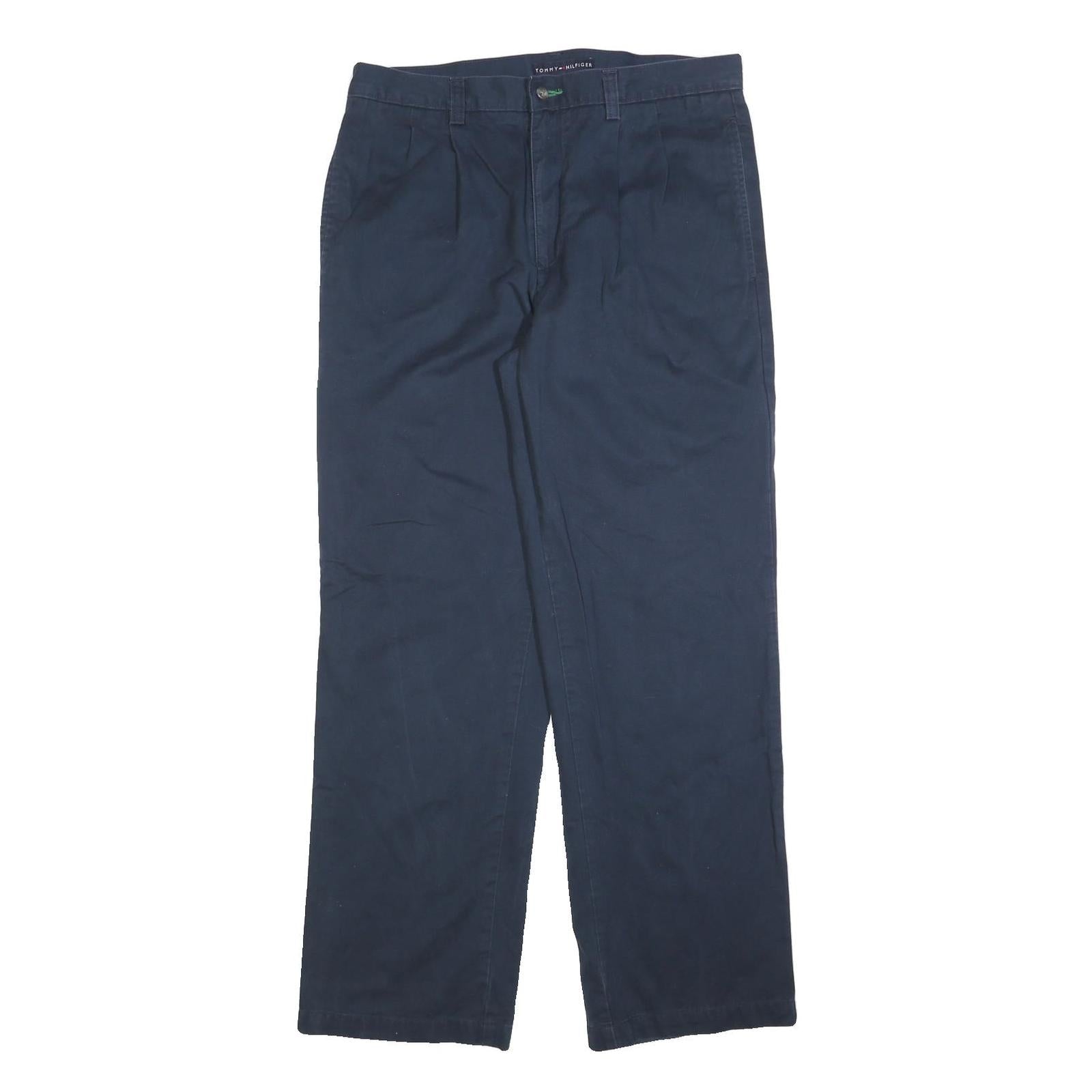 TOMMY HILFIGER Mens Cotton Blend Navy Regular Straight Trousers W33 L32
