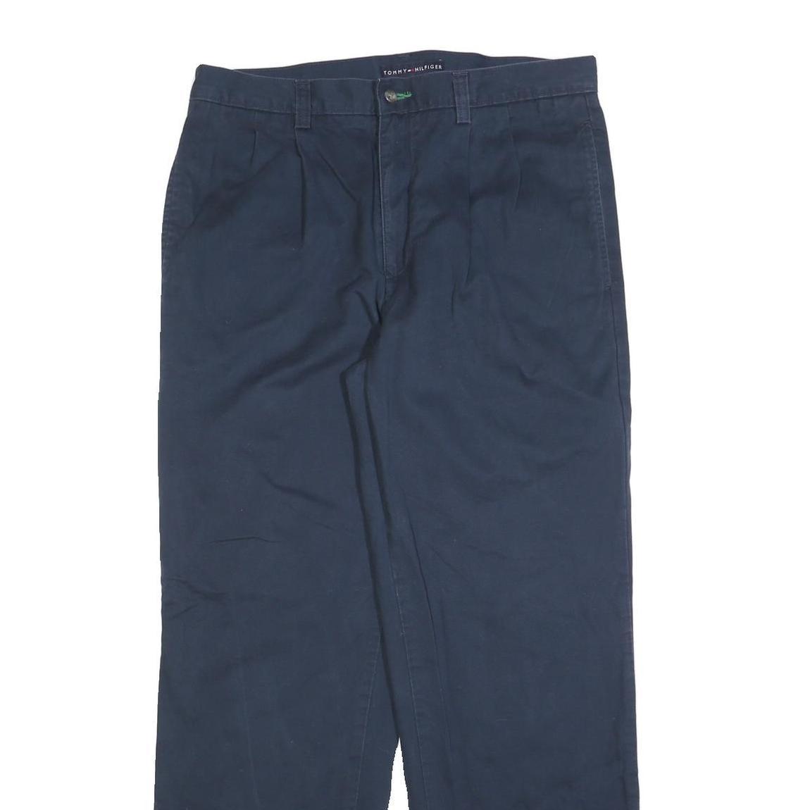 TOMMY HILFIGER Mens Cotton Blend Navy Regular Straight Trousers W33 L32