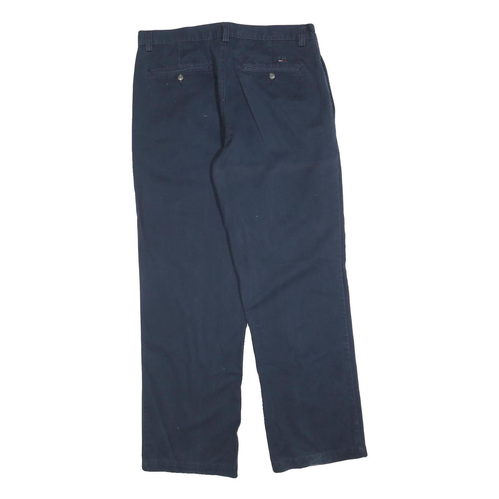 TOMMY HILFIGER Mens Cotton Blend Navy Regular Straight Trousers W33 L32