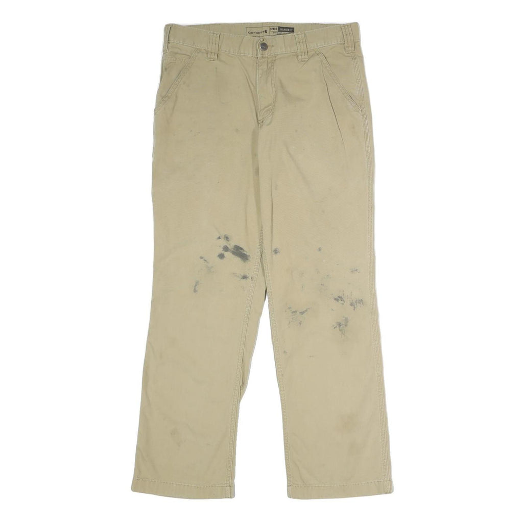 CARHARTT Mens Cotton Blend Beige Relaxed Straight Trousers W32 L30 Workwear