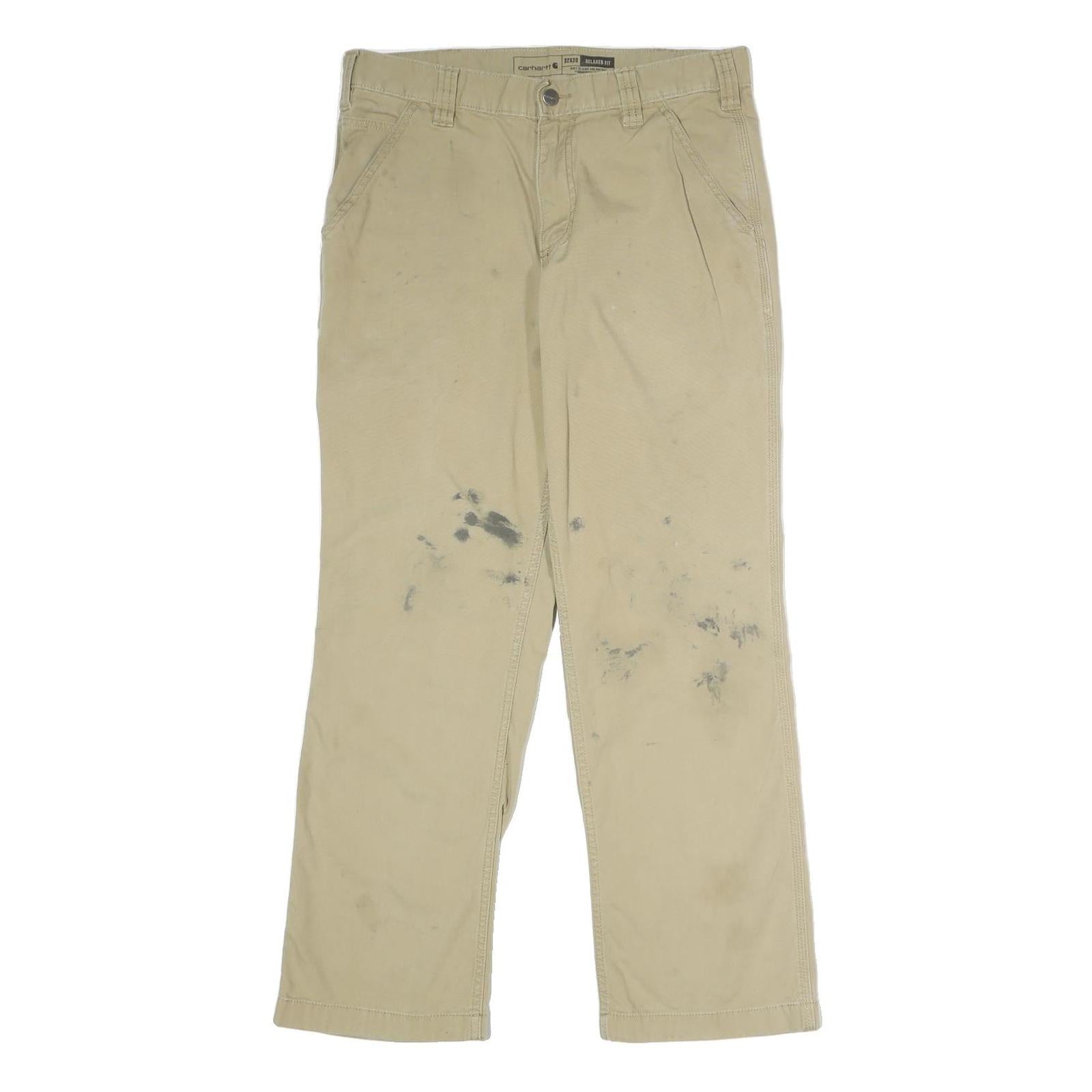 CARHARTT Mens Cotton Blend Beige Relaxed Straight Trousers W32 L30 Workwear