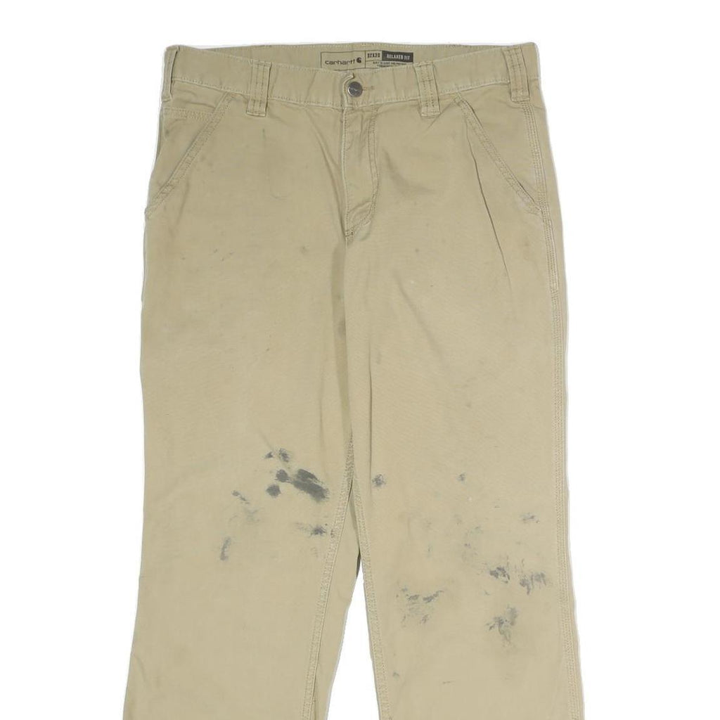 CARHARTT Mens Cotton Blend Beige Relaxed Straight Trousers W32 L30 Workwear