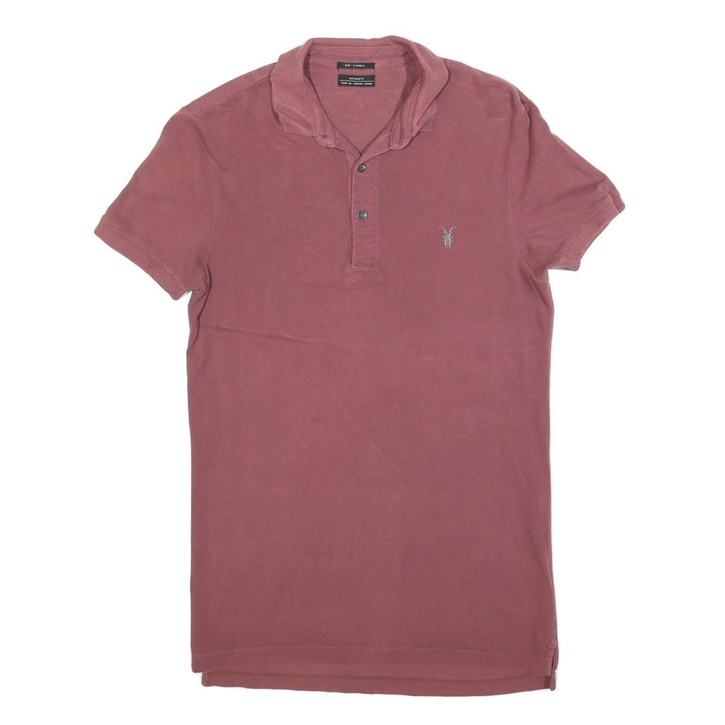 ALL SAINTS Mens Red Short Sleeve Plain Polo Shirt XS Cotton Blend Casual Top
