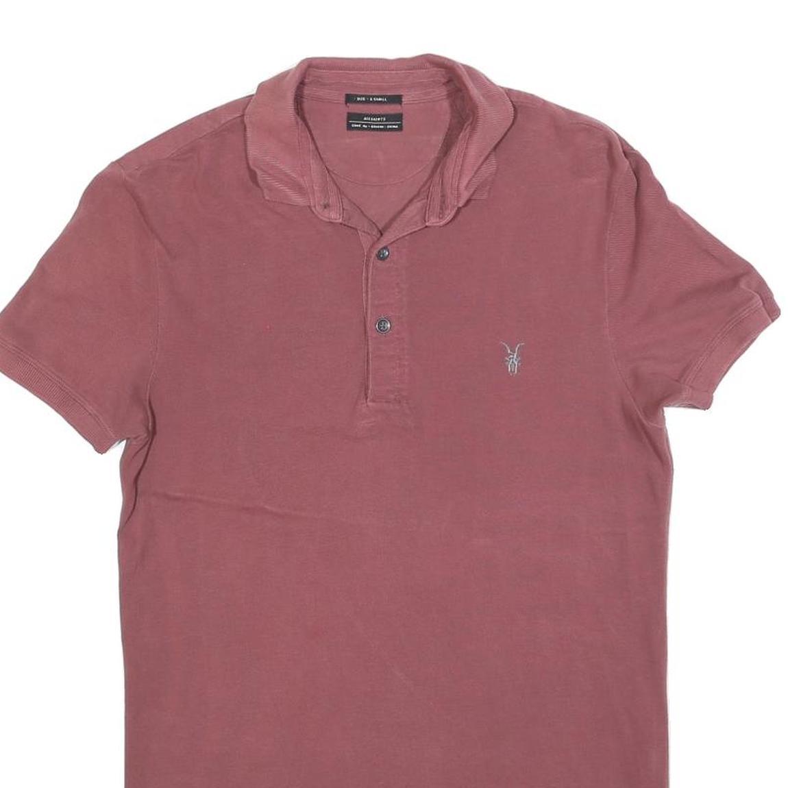 ALL SAINTS Mens Red Short Sleeve Plain Polo Shirt XS Cotton Blend Casual Top