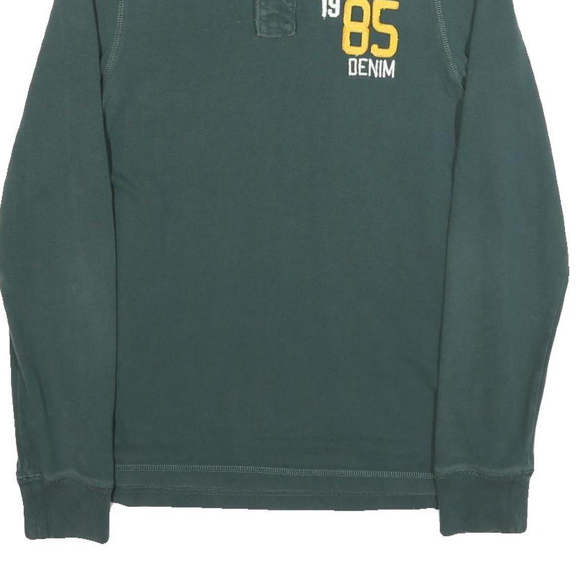 HILFIGER DENIM Mens Green Long Sleeve Logo Print Polo Shirt M Cotton Blend