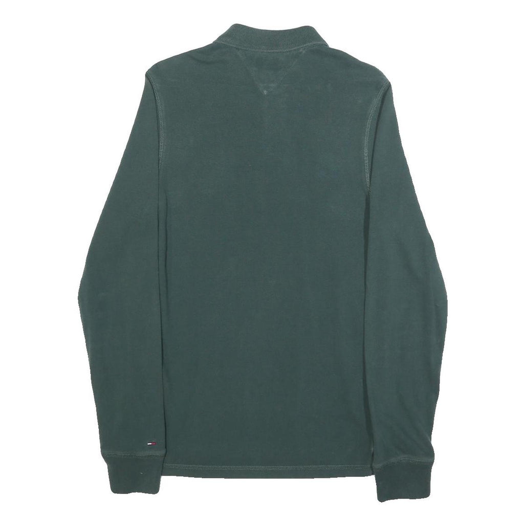 HILFIGER DENIM Mens Green Long Sleeve Logo Print Polo Shirt M Cotton Blend
