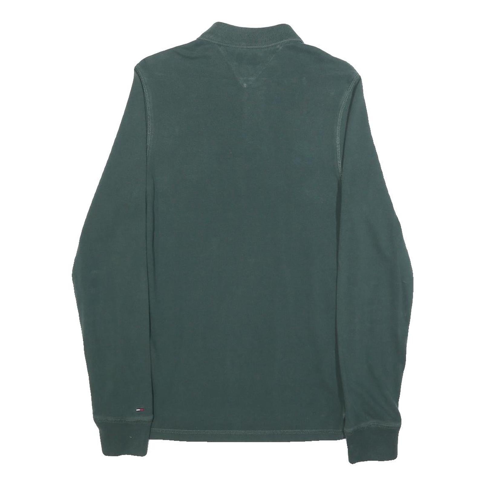 HILFIGER DENIM Mens Green Long Sleeve Logo Print Polo Shirt M Cotton Blend