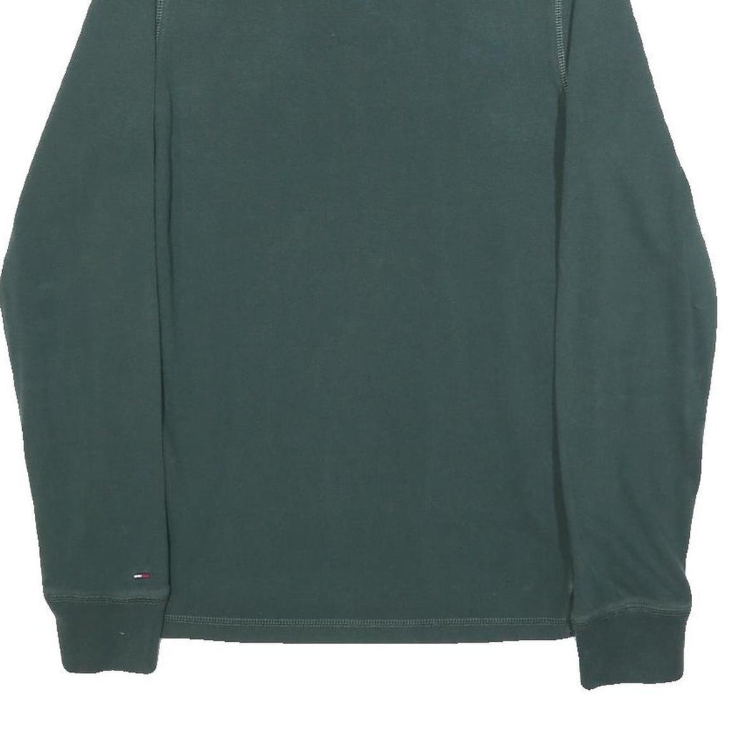 HILFIGER DENIM Mens Green Long Sleeve Logo Print Polo Shirt M Cotton Blend