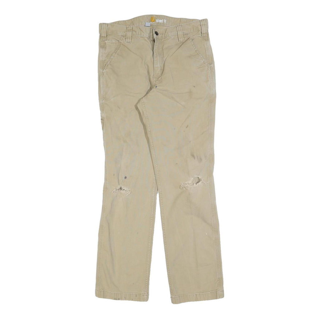 CARHARTT Mens Cotton Blend Beige Relaxed Fit Straight Trousers W33 L32 Workwear