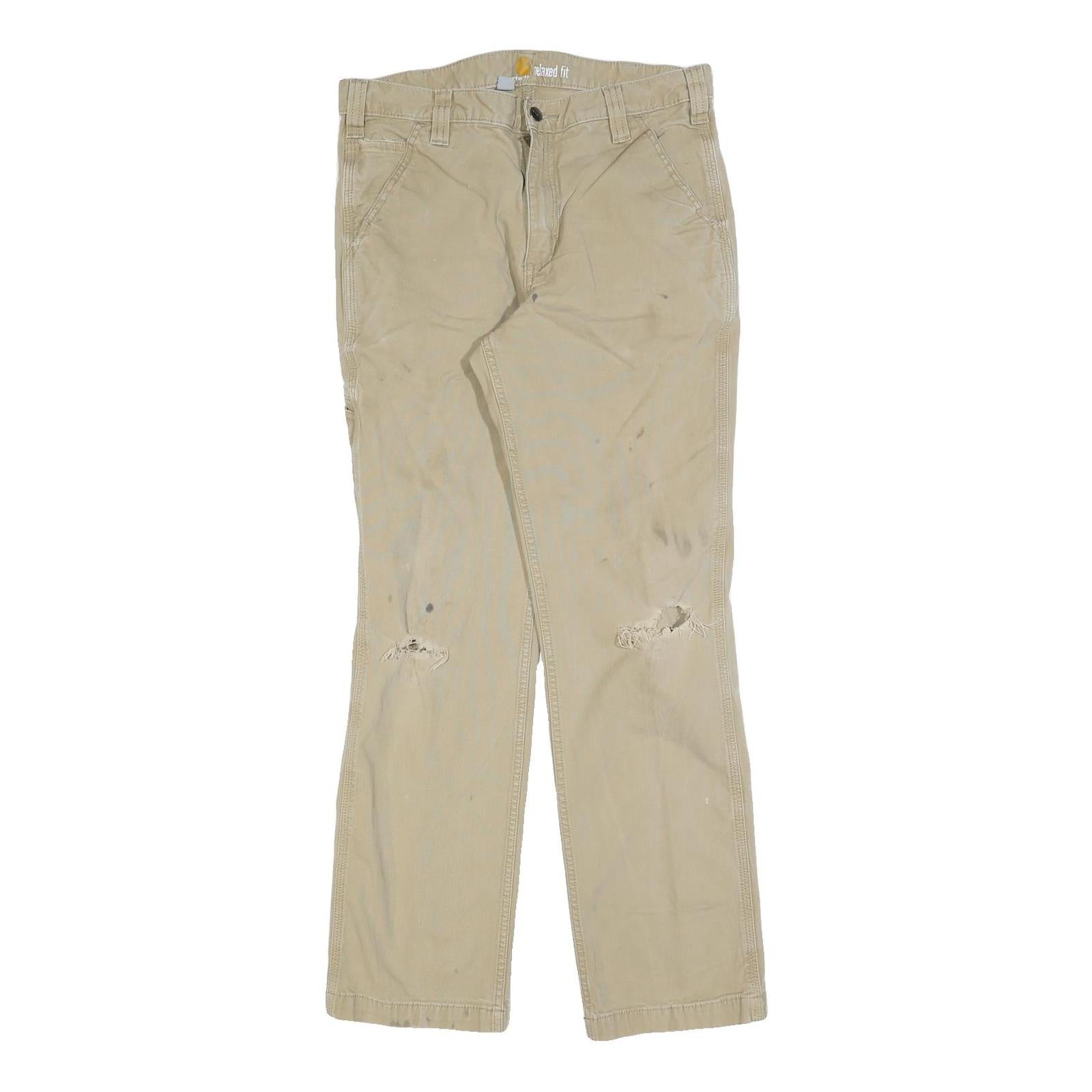 CARHARTT Mens Cotton Blend Beige Relaxed Fit Straight Trousers W33 L32 Workwear