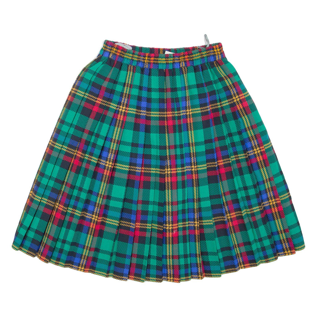 Womens Pleated Skirt Green Knee Length Check M