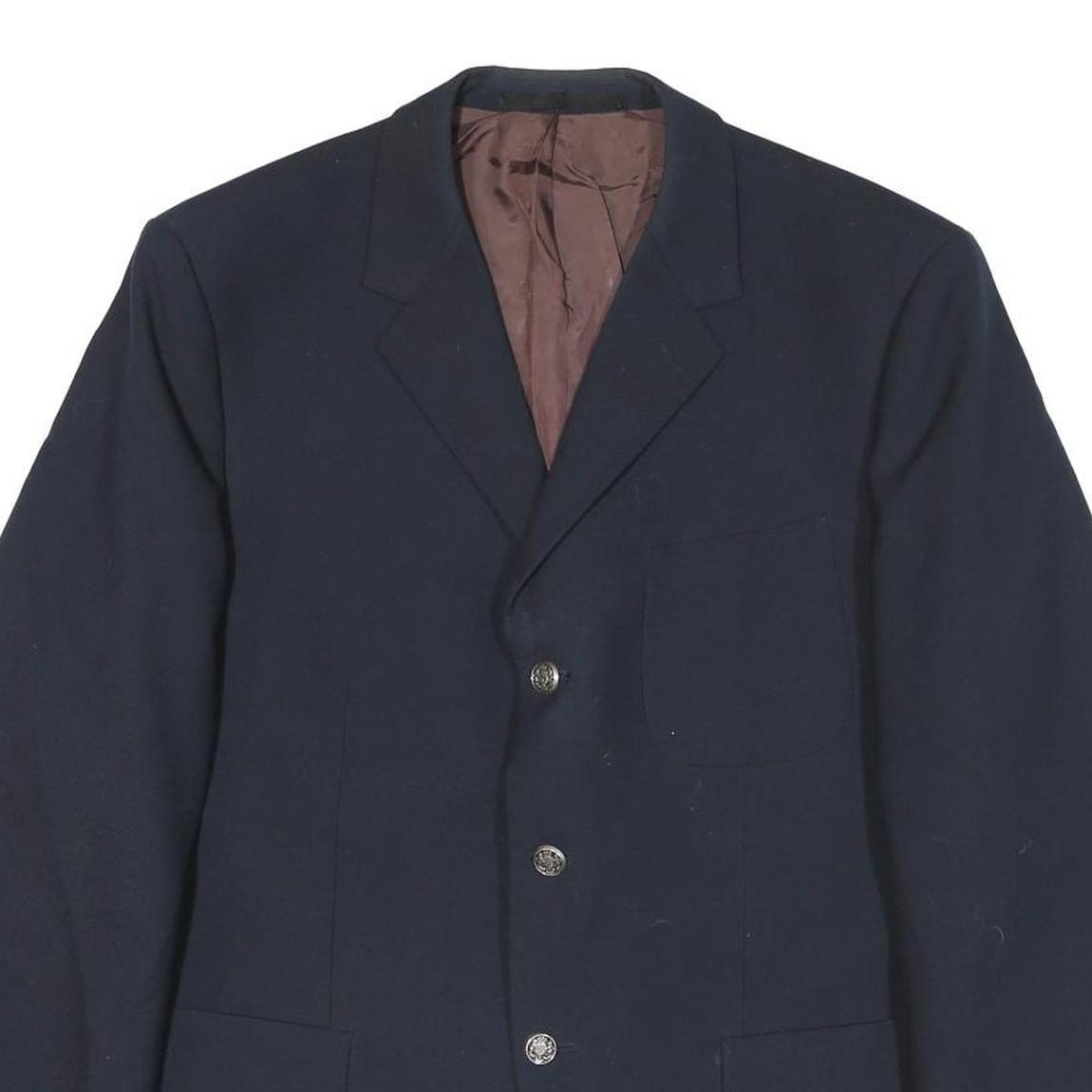 Mens Navy Blue Classic Jacket M Polyester Blend Plain Button Closure Smart