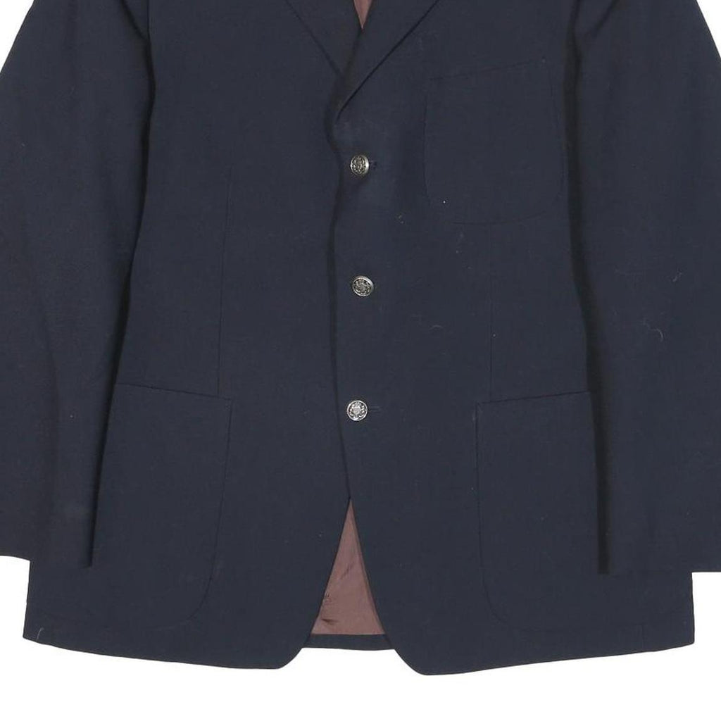 Mens Navy Blue Classic Jacket M Polyester Blend Plain Button Closure Smart