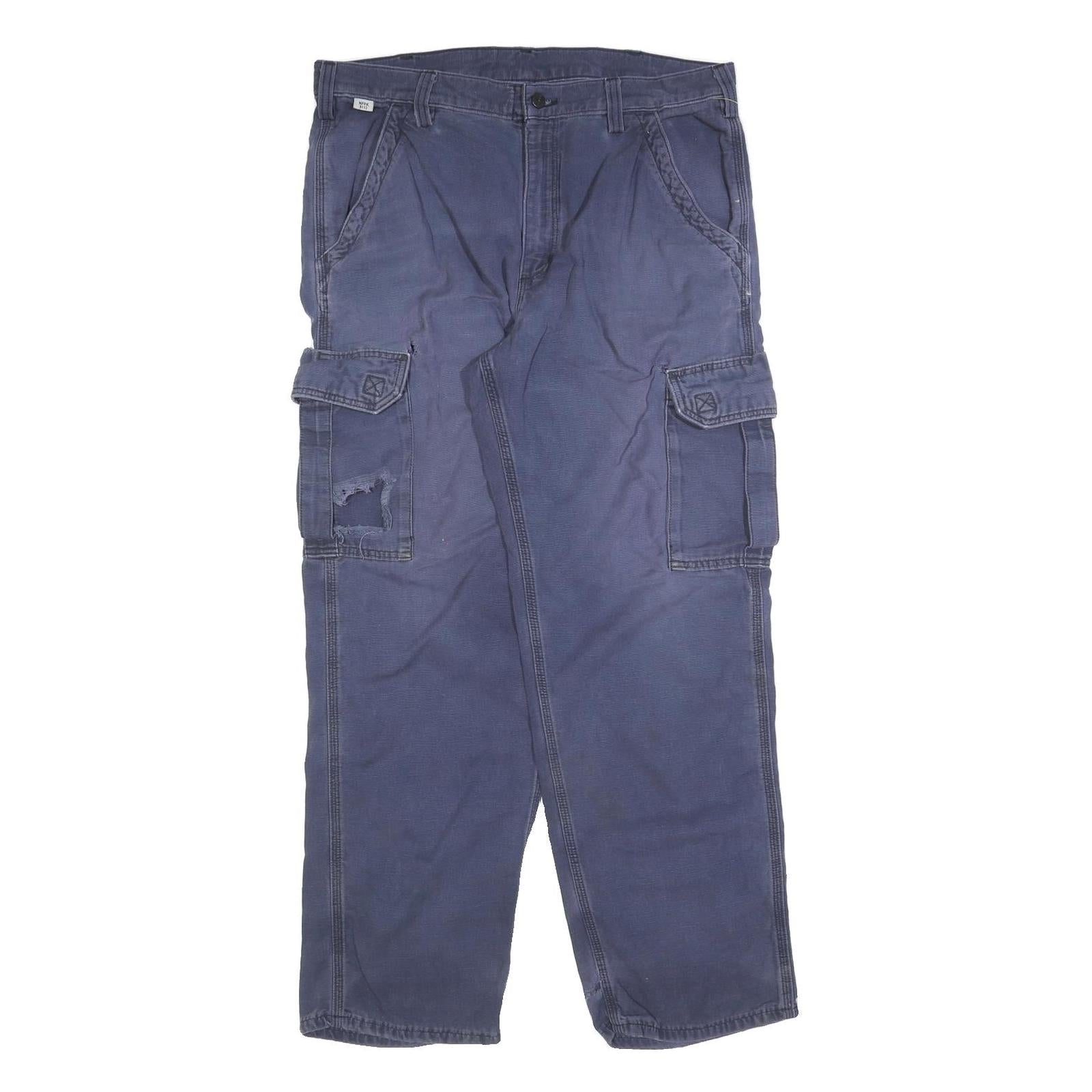 CARHARTT Mens Cotton Blend Blue Relaxed Cargo Trousers W36 L32 Workwear Utility