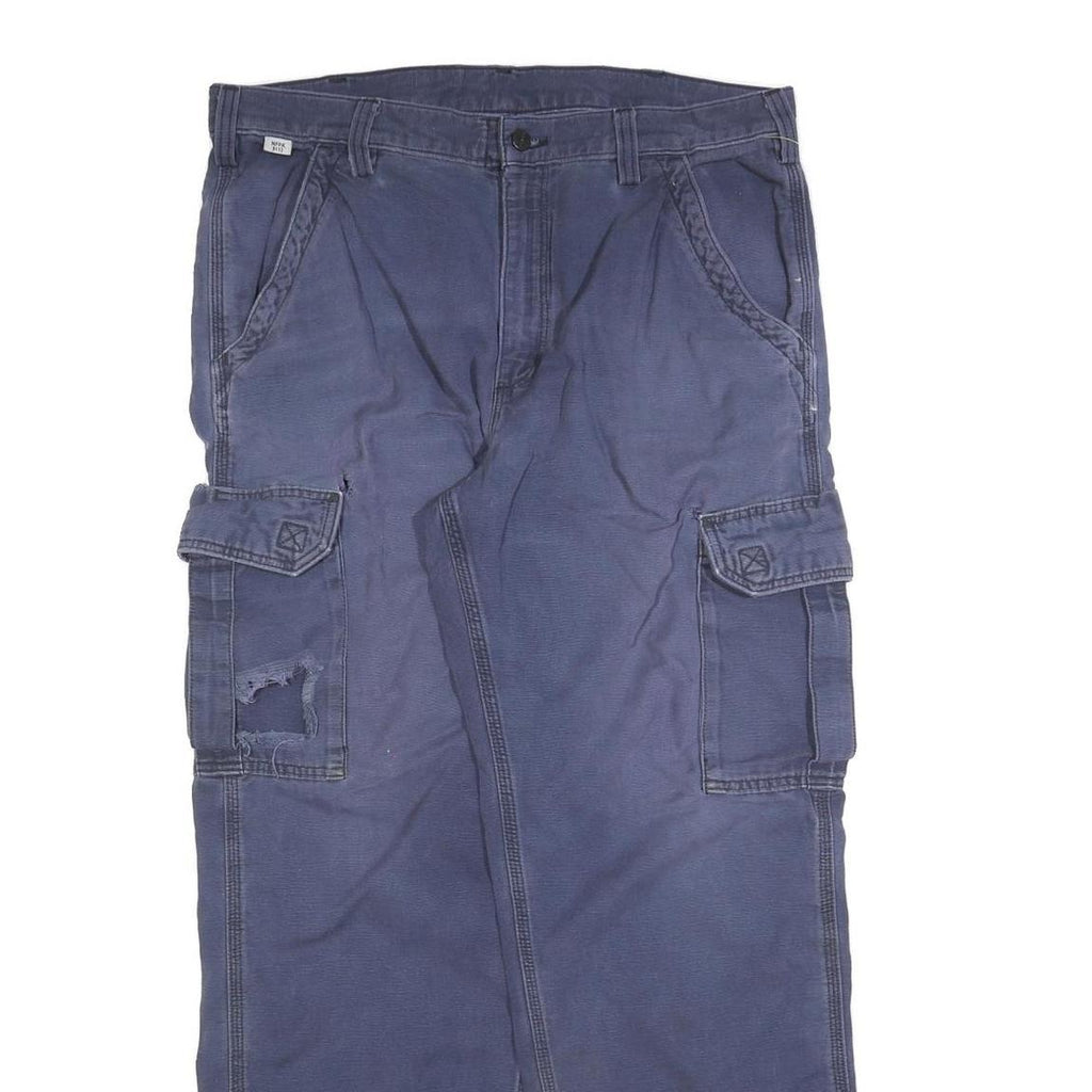 CARHARTT Mens Cotton Blend Blue Relaxed Cargo Trousers W36 L32 Workwear Utility
