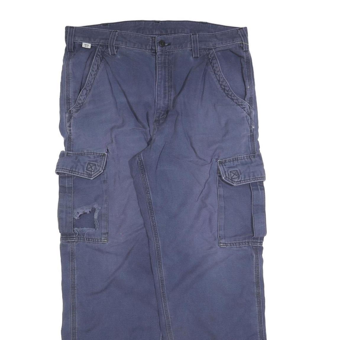 CARHARTT Mens Cotton Blend Blue Relaxed Cargo Trousers W36 L32 Workwear Utility