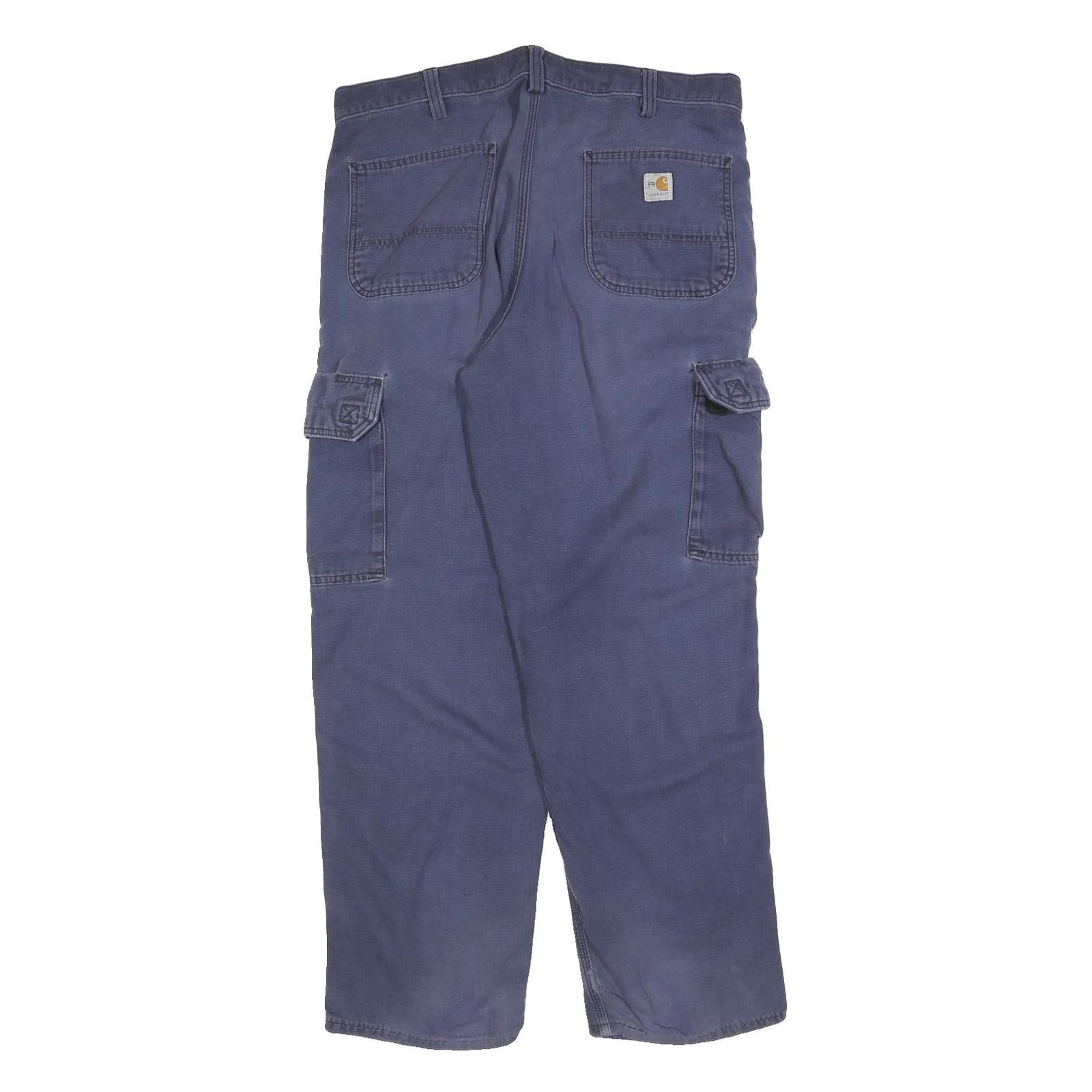 CARHARTT Mens Cotton Blend Blue Relaxed Cargo Trousers W36 L32 Workwear Utility