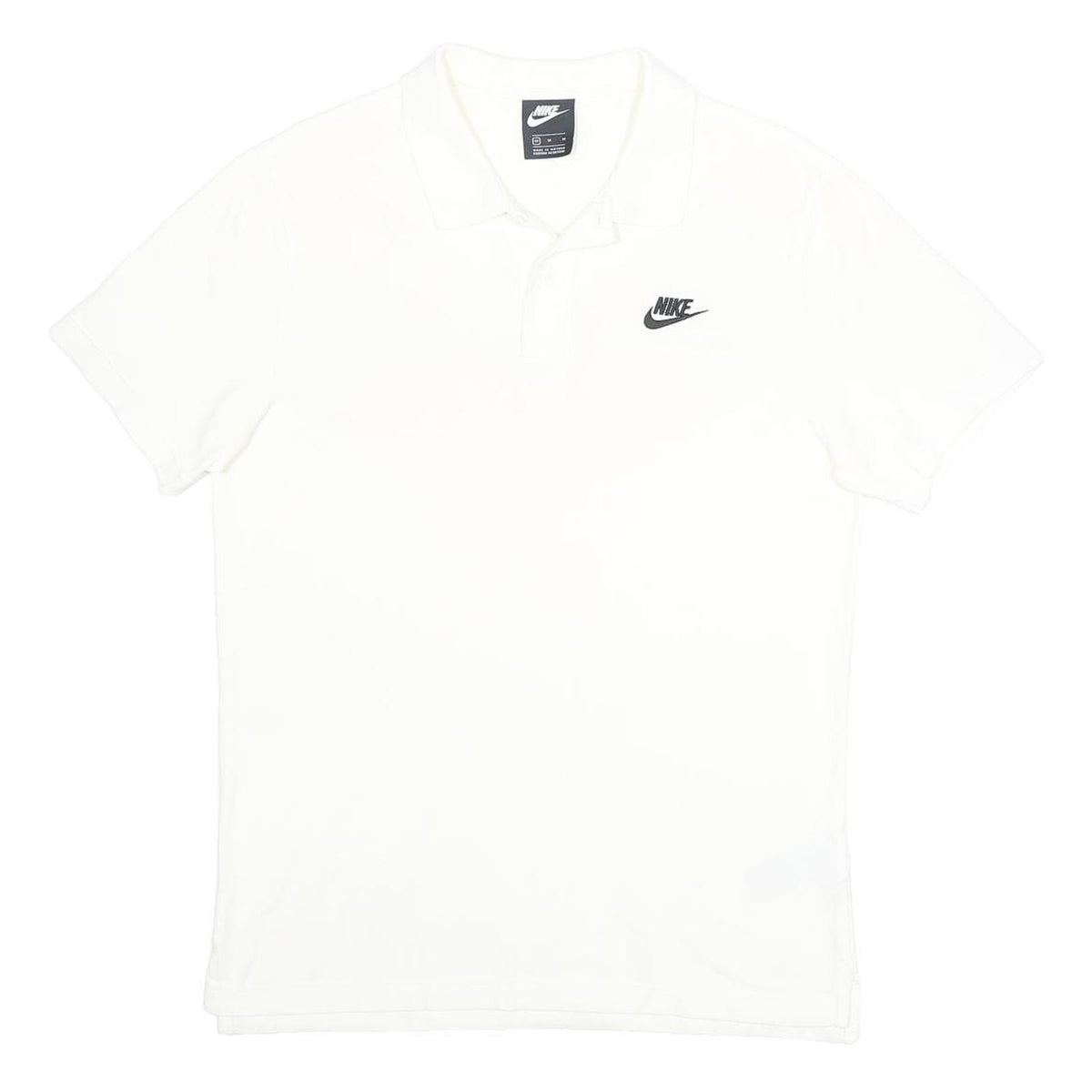 NIKE Mens White Short Sleeve Plain Cotton Polo Shirt M Classic Logo Casual