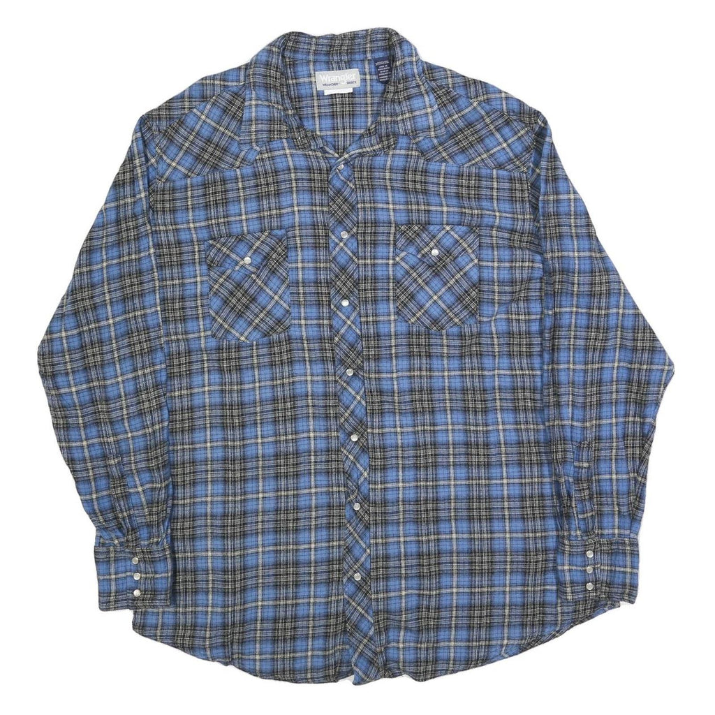 WRANGLER Mens Blue & Grey Check Shirt 2XL Cotton Blend Casual Button Front