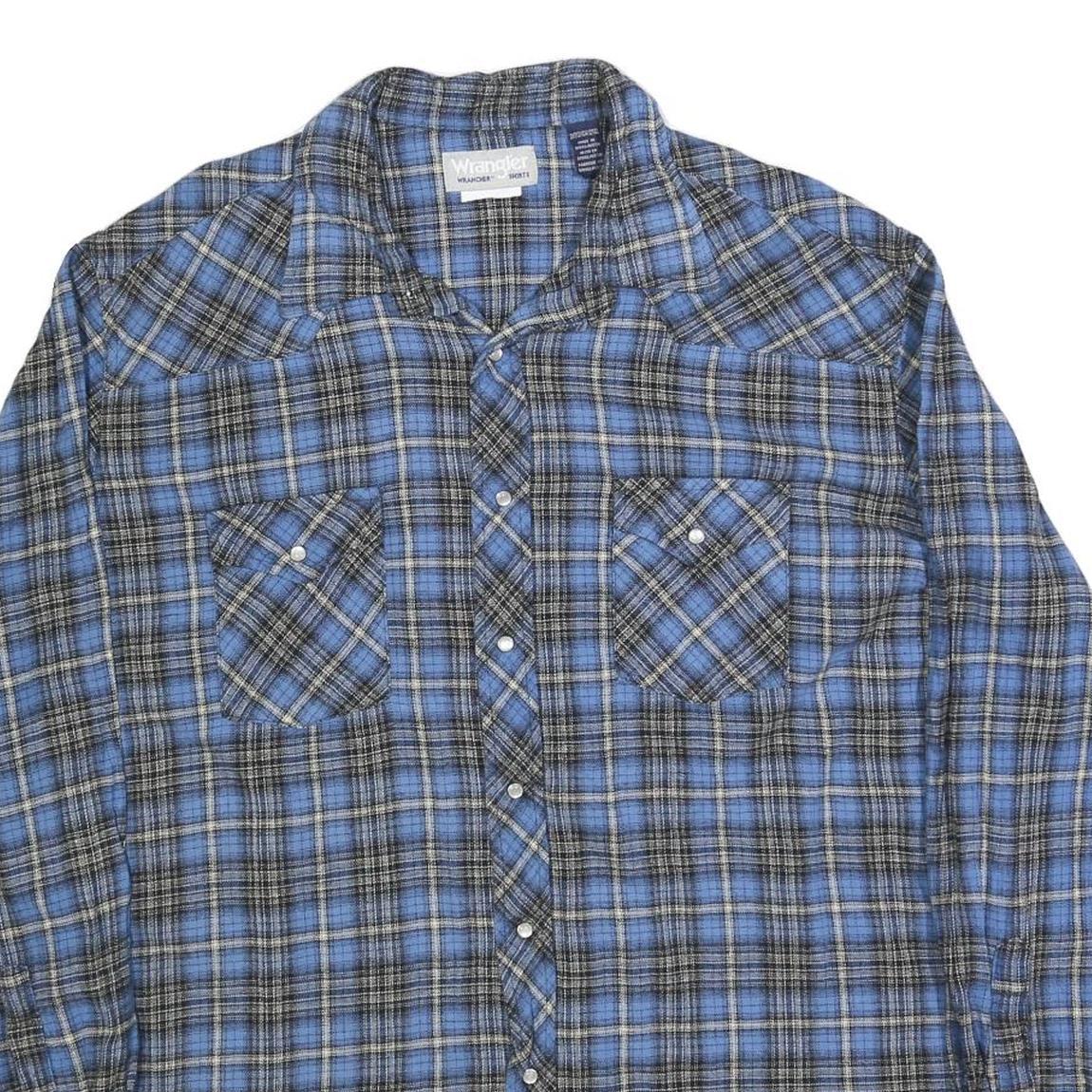 WRANGLER Mens Blue & Grey Check Shirt 2XL Cotton Blend Casual Button Front