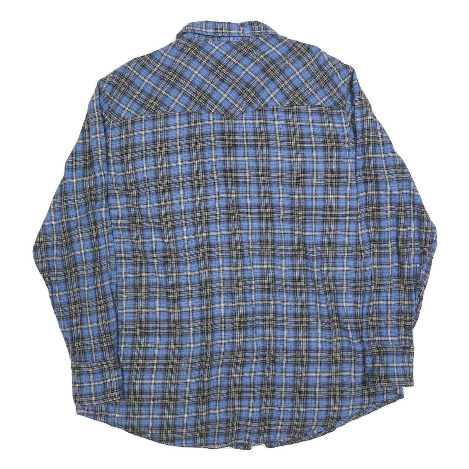 WRANGLER Mens Blue & Grey Check Shirt 2XL Cotton Blend Casual Button Front
