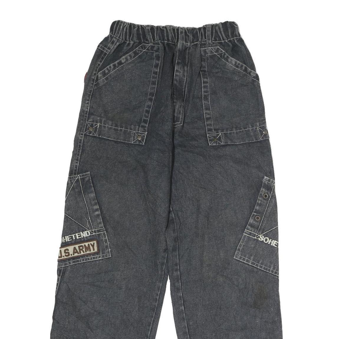 Mens Regular Fit Black Denim Cargo Jeans W22 L26 U.S. Army Patch