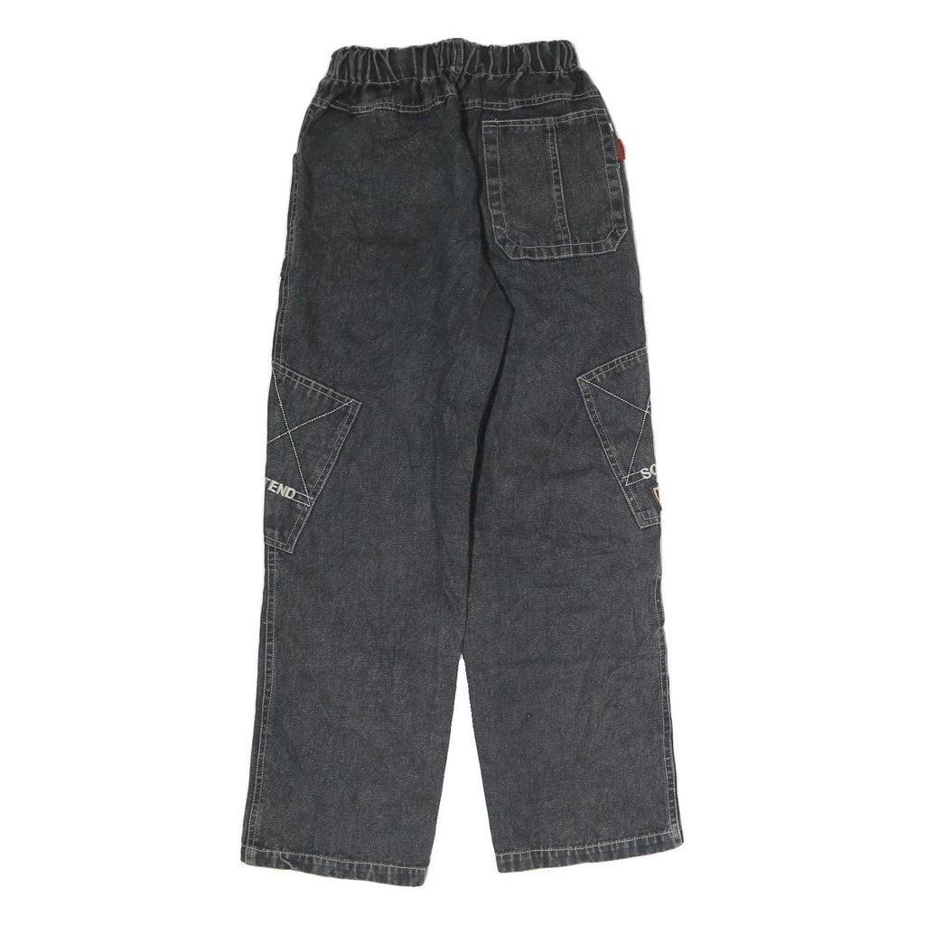 Mens Regular Fit Black Denim Cargo Jeans W22 L26 U.S. Army Patch