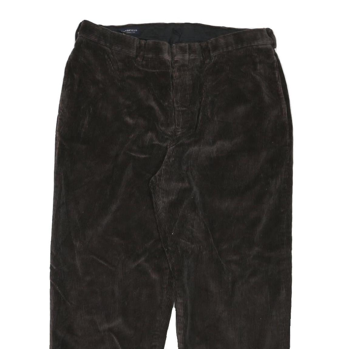 LANDS END Mens Relaxed Brown Corduroy Trousers W37 L27 Casual Cotton Blend Zip