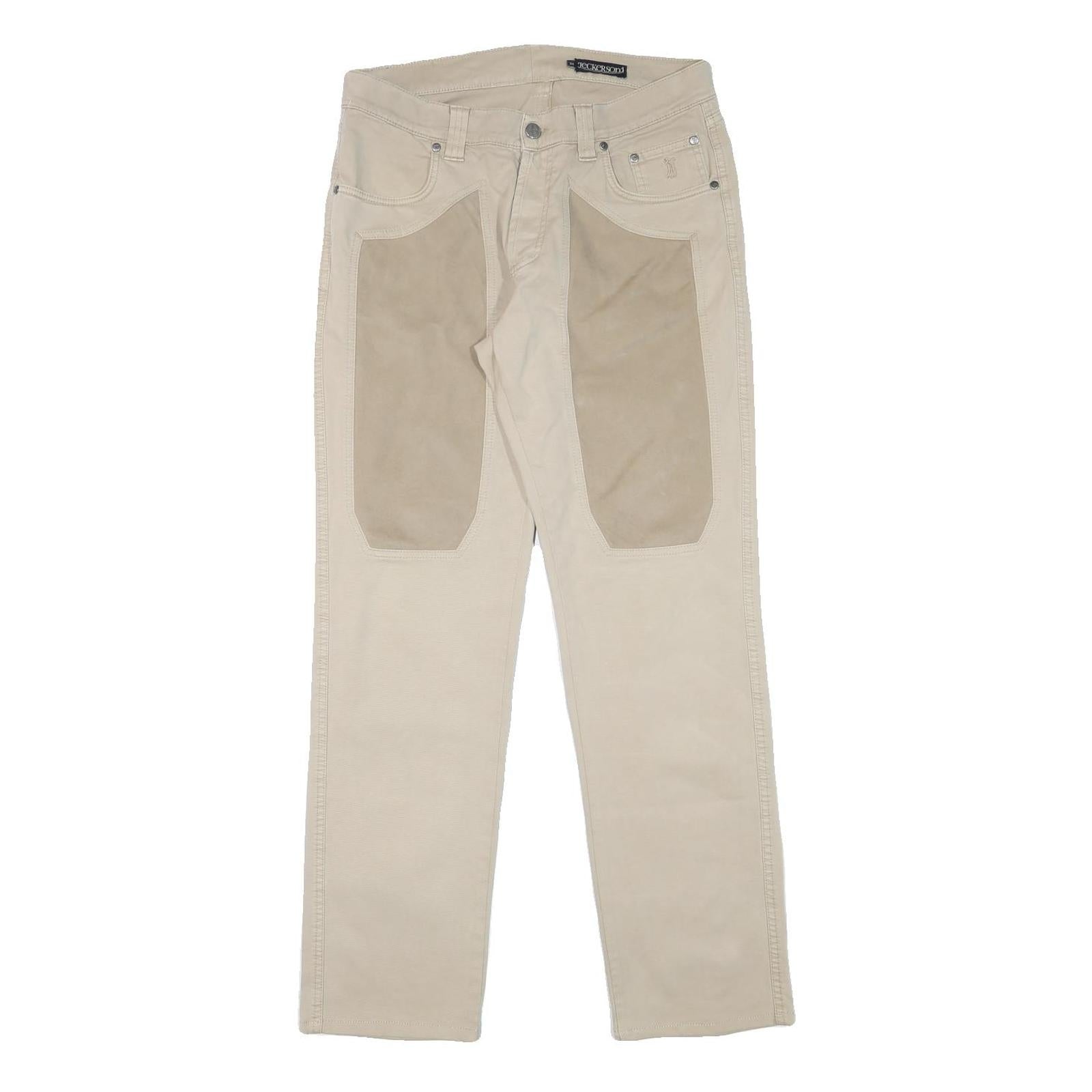 JECKERSON Mens Cotton Blend Beige Regular Fit Trousers W31 L31 Button Closure