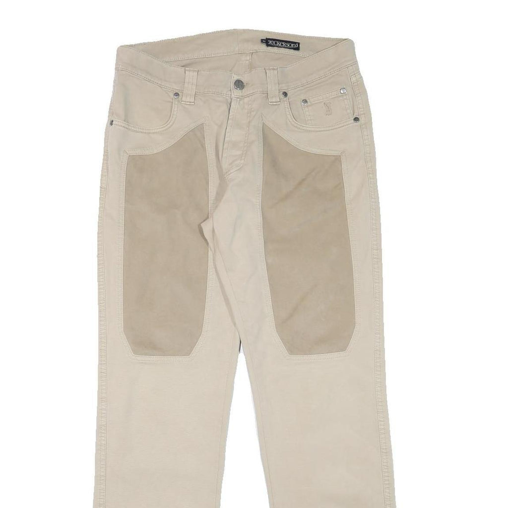 JECKERSON Mens Cotton Blend Beige Regular Fit Trousers W31 L31 Button Closure