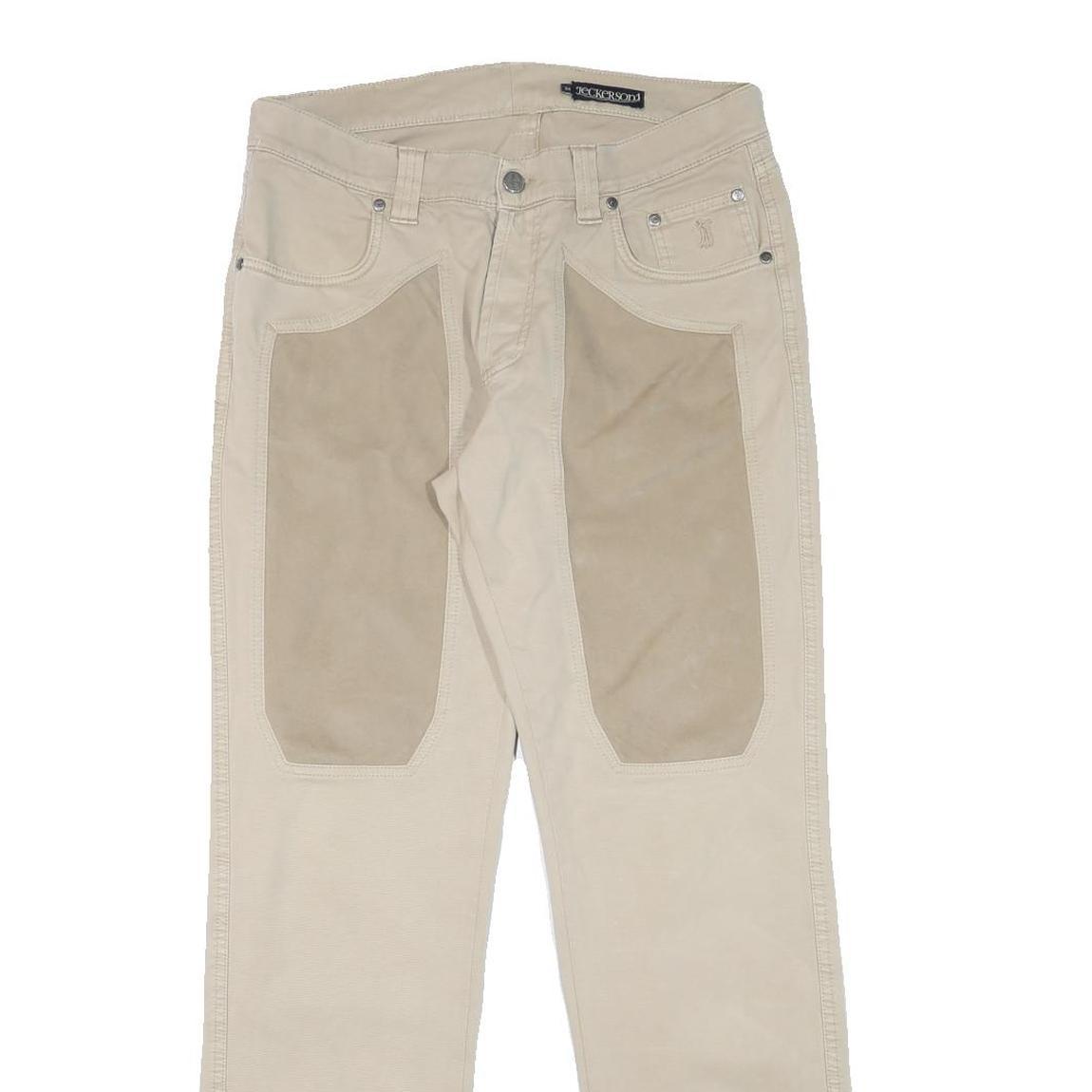 JECKERSON Mens Cotton Blend Beige Regular Fit Trousers W31 L31 Button Closure