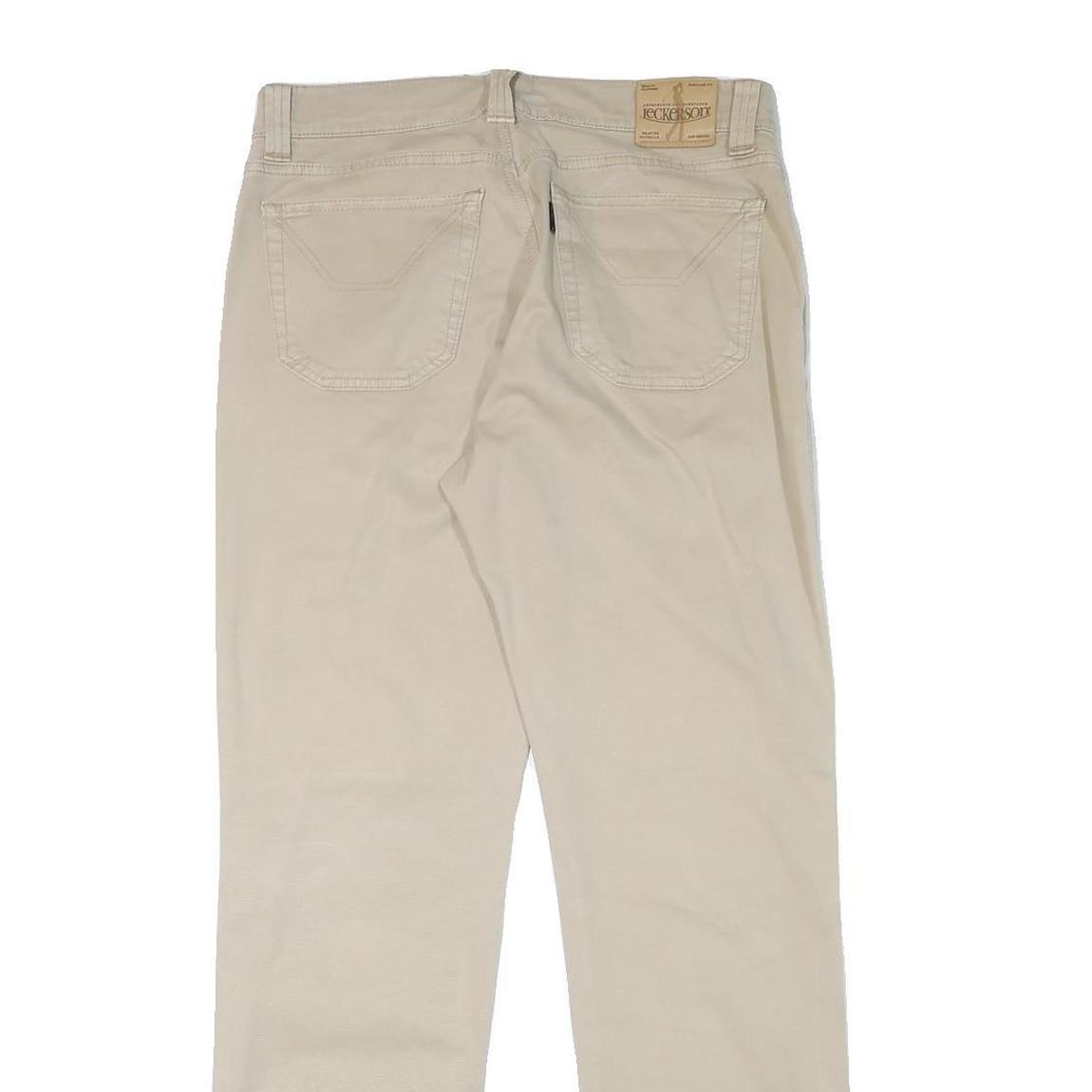 JECKERSON Mens Cotton Blend Beige Regular Fit Trousers W31 L31 Button Closure