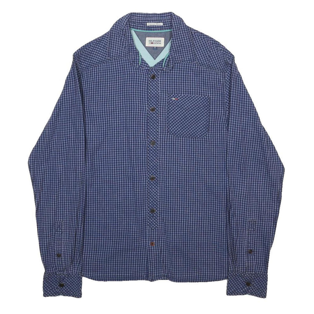 HILFIGER DENIM Mens Blue Check Shirt S Cotton Casual Button Up