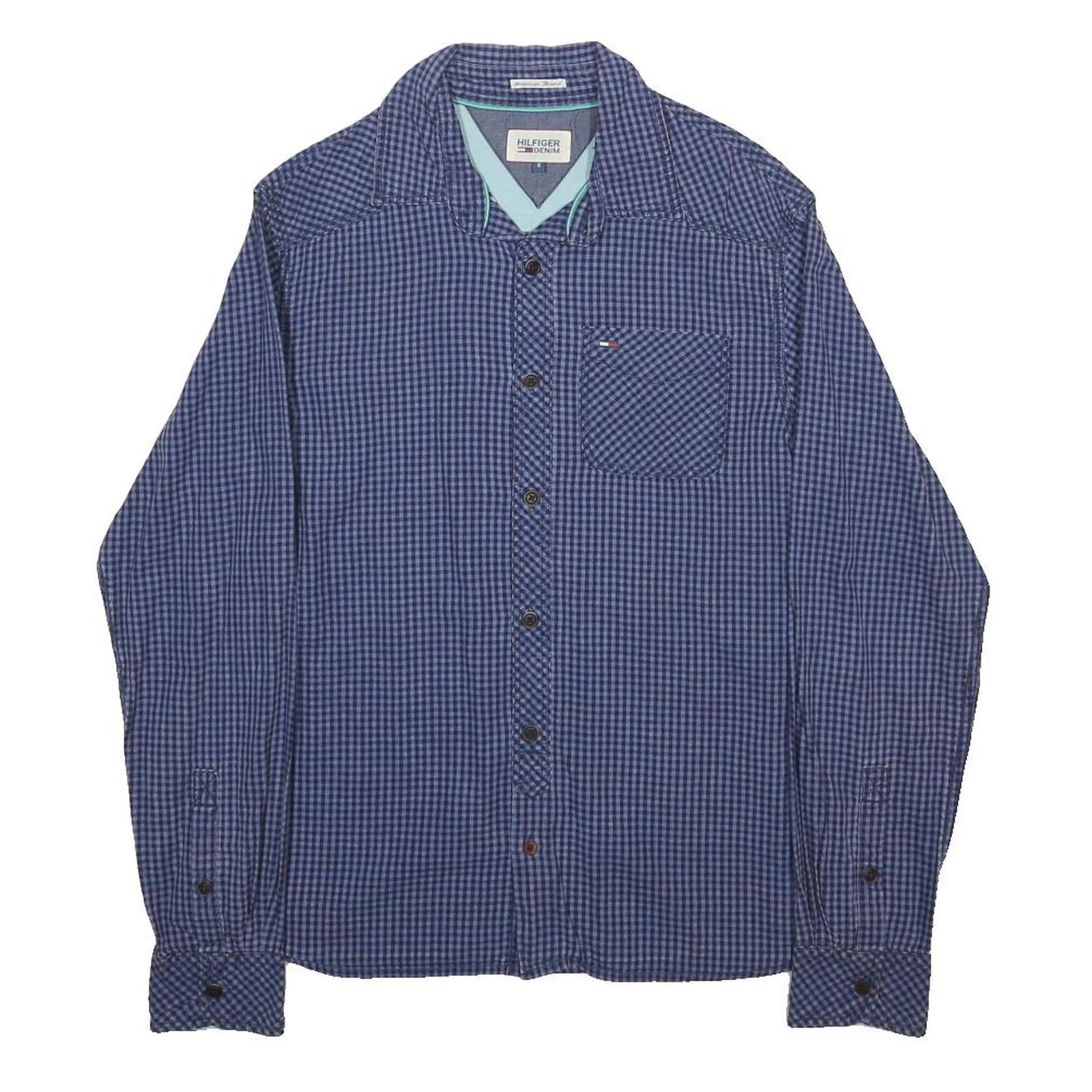 HILFIGER DENIM Mens Blue Check Shirt S Cotton Casual Button Up