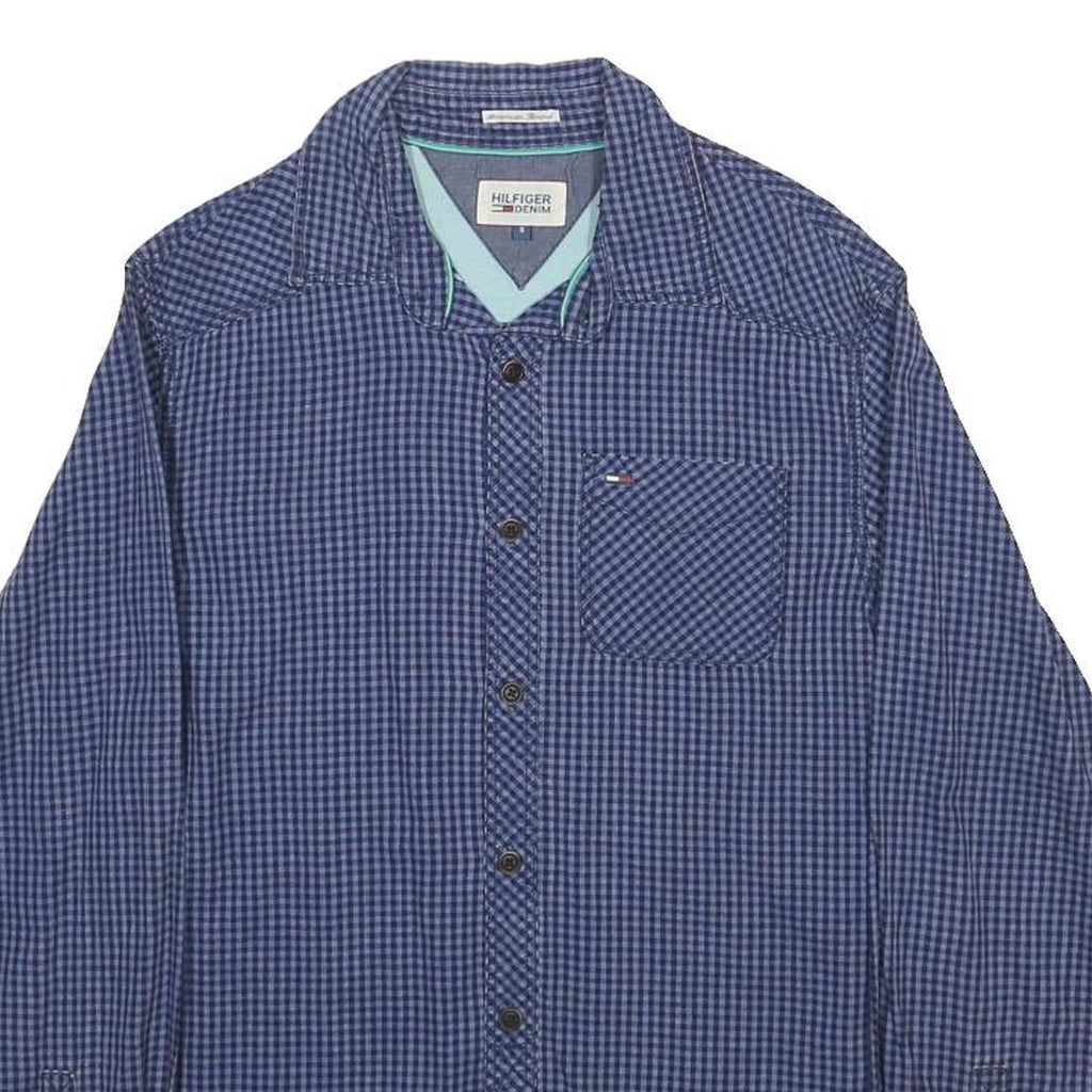 HILFIGER DENIM Mens Blue Check Shirt S Cotton Casual Button Up