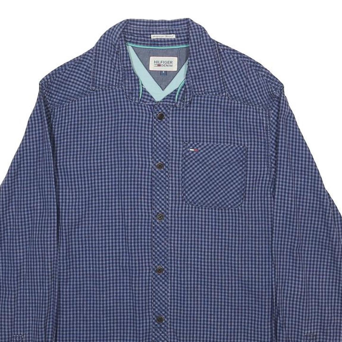 HILFIGER DENIM Mens Blue Check Shirt S Cotton Casual Button Up