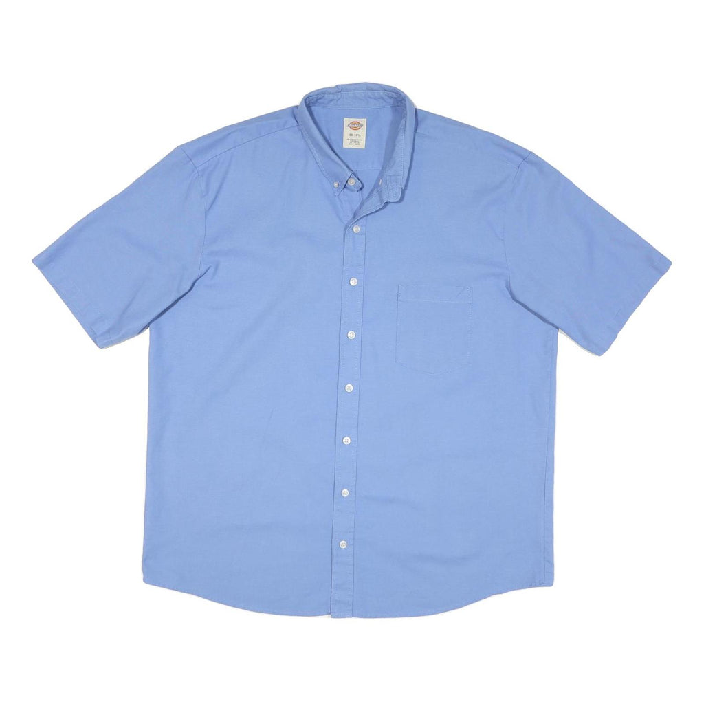 DICKIES Mens Blue Short Sleeve Button Down Shirt L Cotton Workwear
