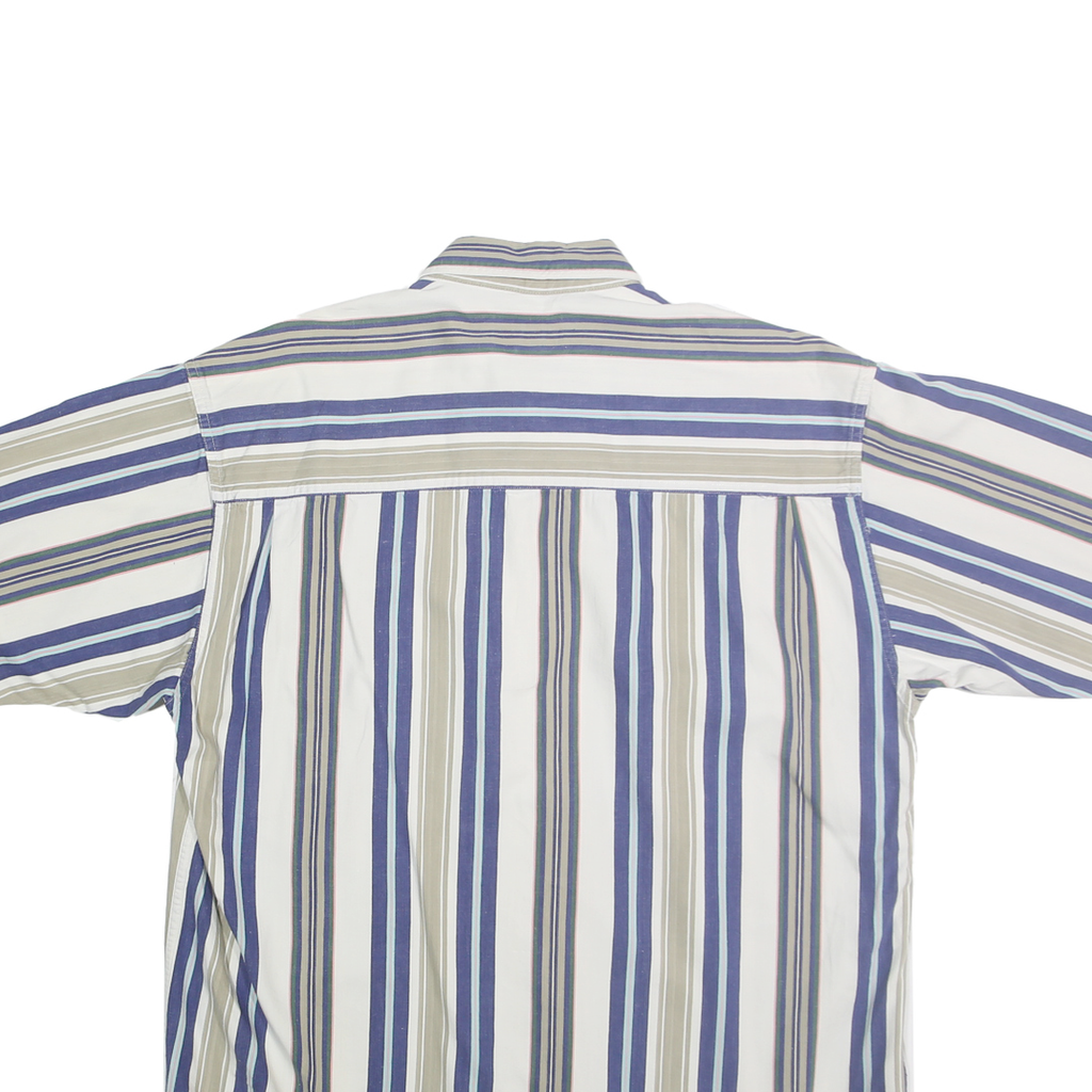ALECANDER JULIAN Mens Blue & Beige Striped Cotton Shirt L Button-Down Collar