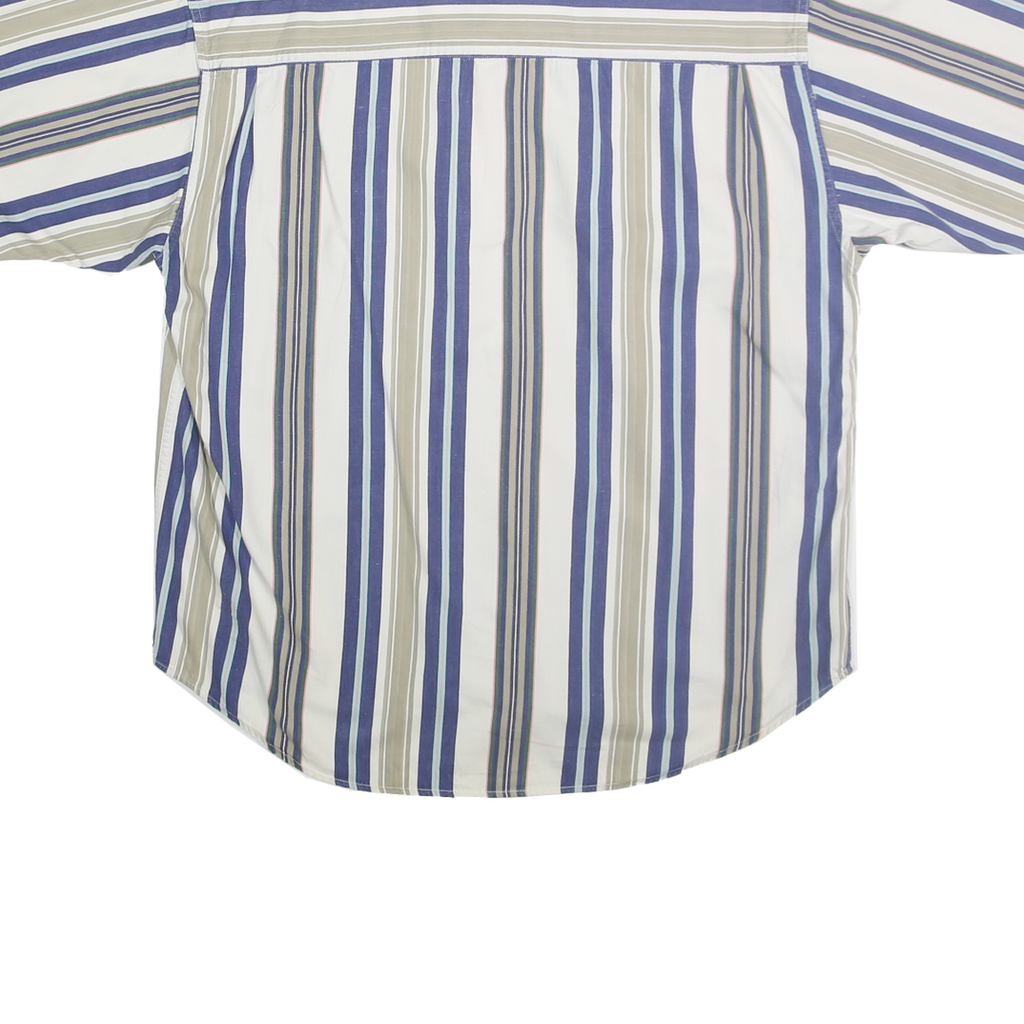 ALECANDER JULIAN Mens Blue & Beige Striped Cotton Shirt L Button-Down Collar