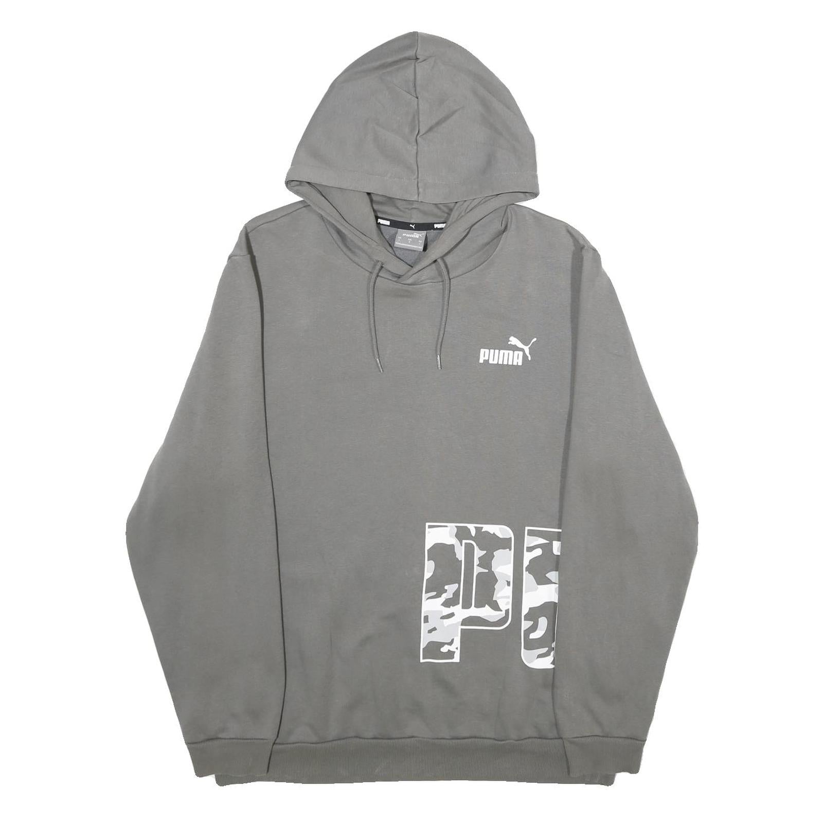 PUMA Mens Grey Hoodie L Cotton Blend Logo Print Pullover Sweatshirt