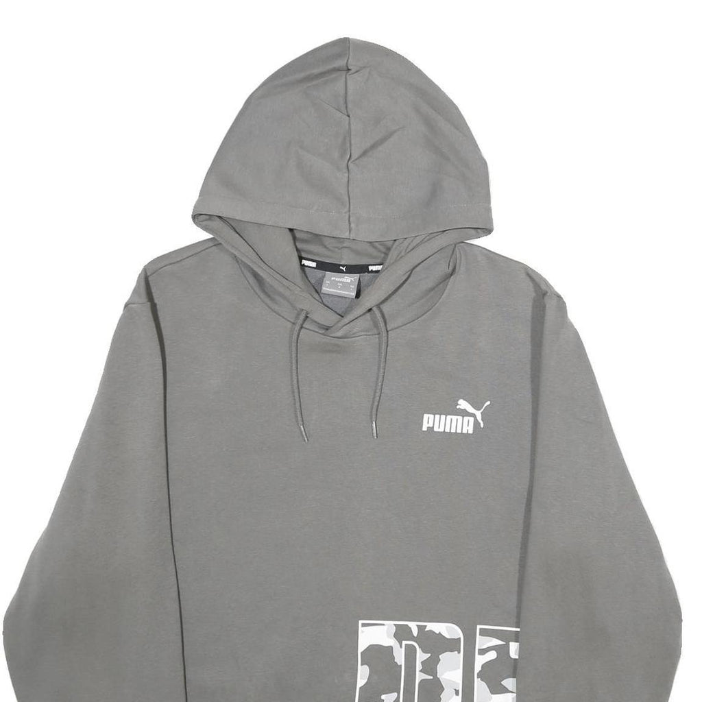PUMA Mens Grey Hoodie L Cotton Blend Logo Print Pullover Sweatshirt