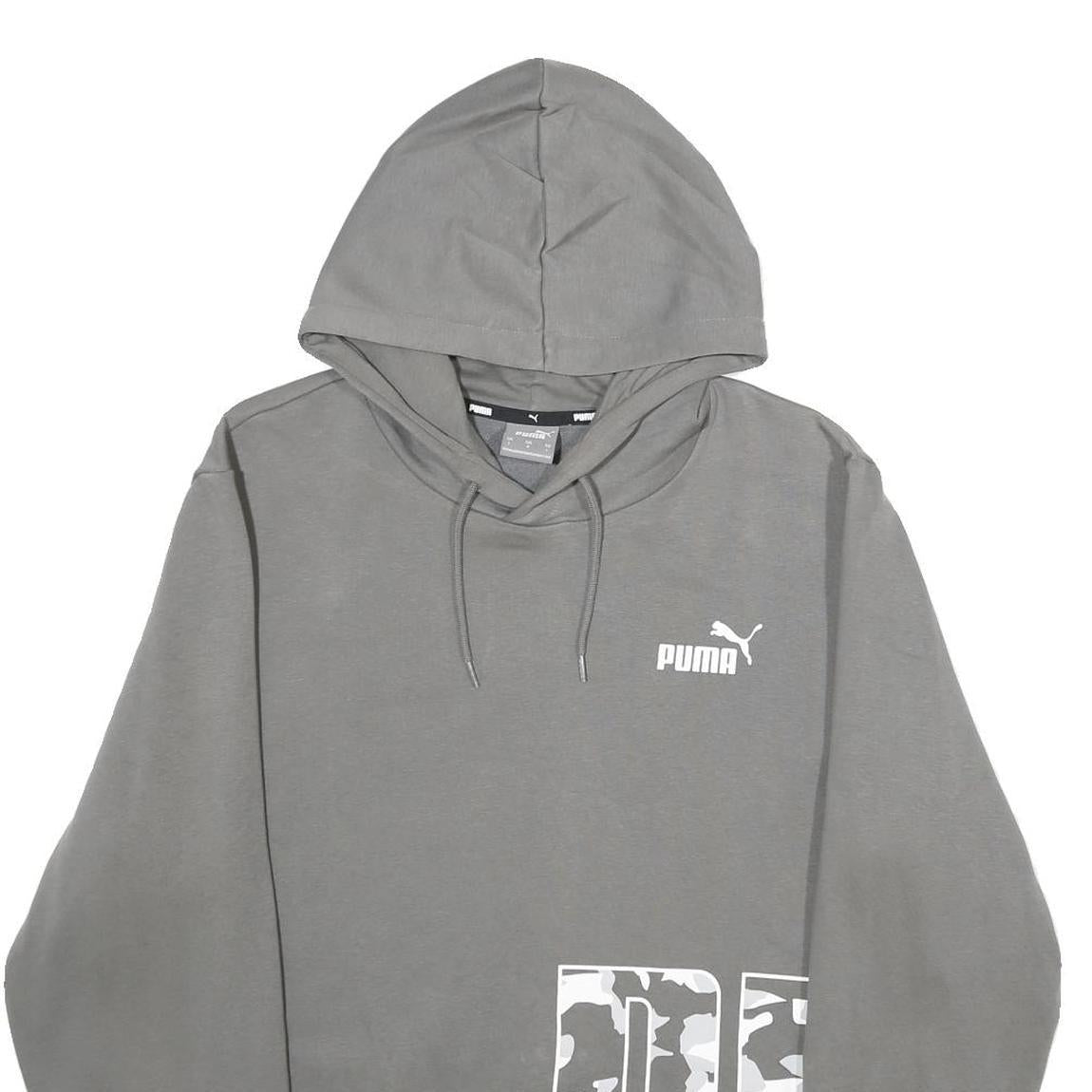 PUMA Mens Grey Hoodie L Cotton Blend Logo Print Pullover Sweatshirt