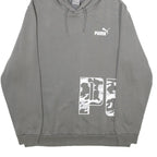 PUMA Mens Grey Hoodie L Cotton Blend Logo Print Pullover Sweatshirt