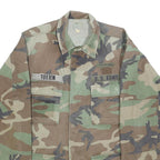 Mens Green & Brown Camouflage Cotton Blend Military Style Jacket M Button