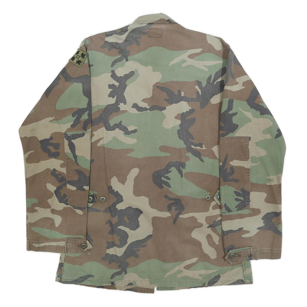 Mens Green & Brown Camouflage Cotton Blend Military Style Jacket M Button