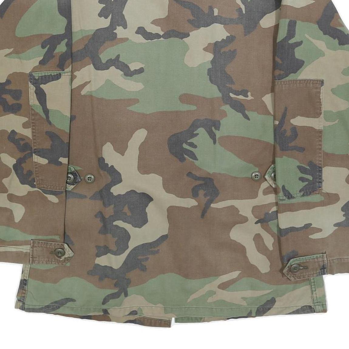 Mens Green & Brown Camouflage Cotton Blend Military Style Jacket M Button