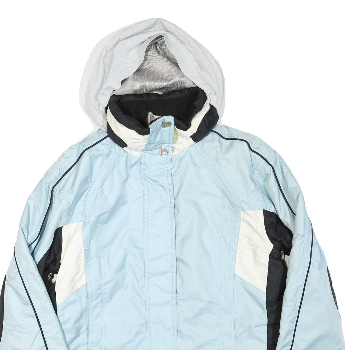 Womens Blue & White Zip Jacket M Polyester Blend Plain Hooded Casual Outdoor