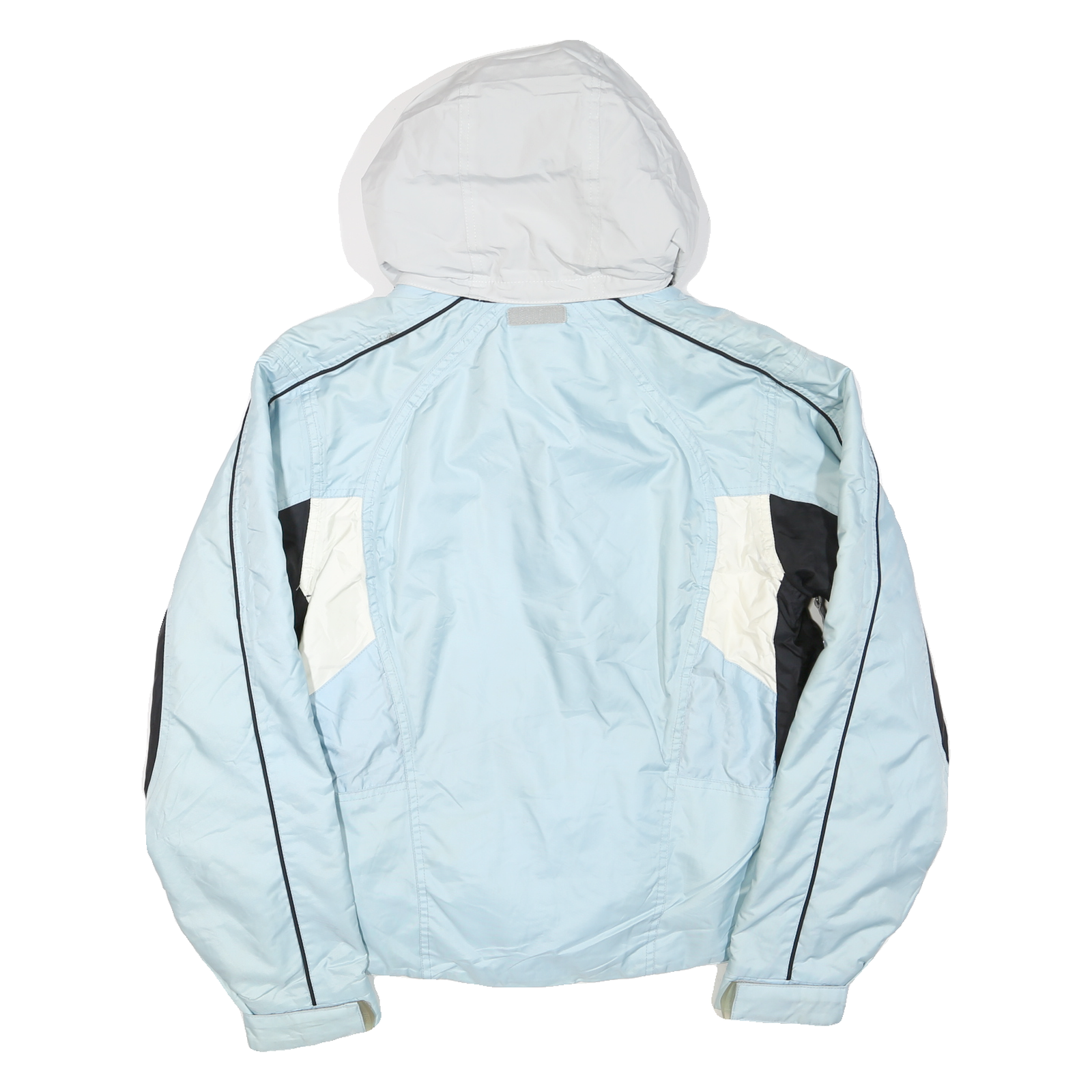 Womens Blue & White Zip Jacket M Polyester Blend Plain Hooded Casual Outdoor