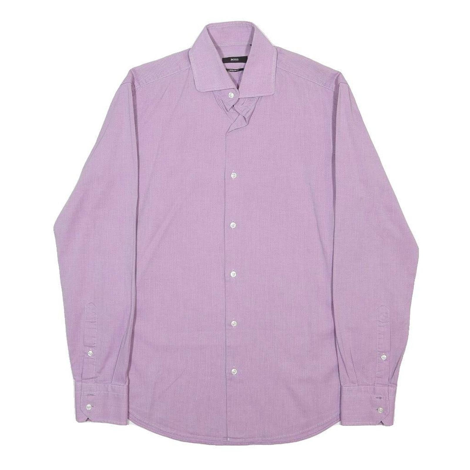 BOSS HUGO BOSS Mens Purple Shirt S Cotton Long Sleeve Button Closure Smart