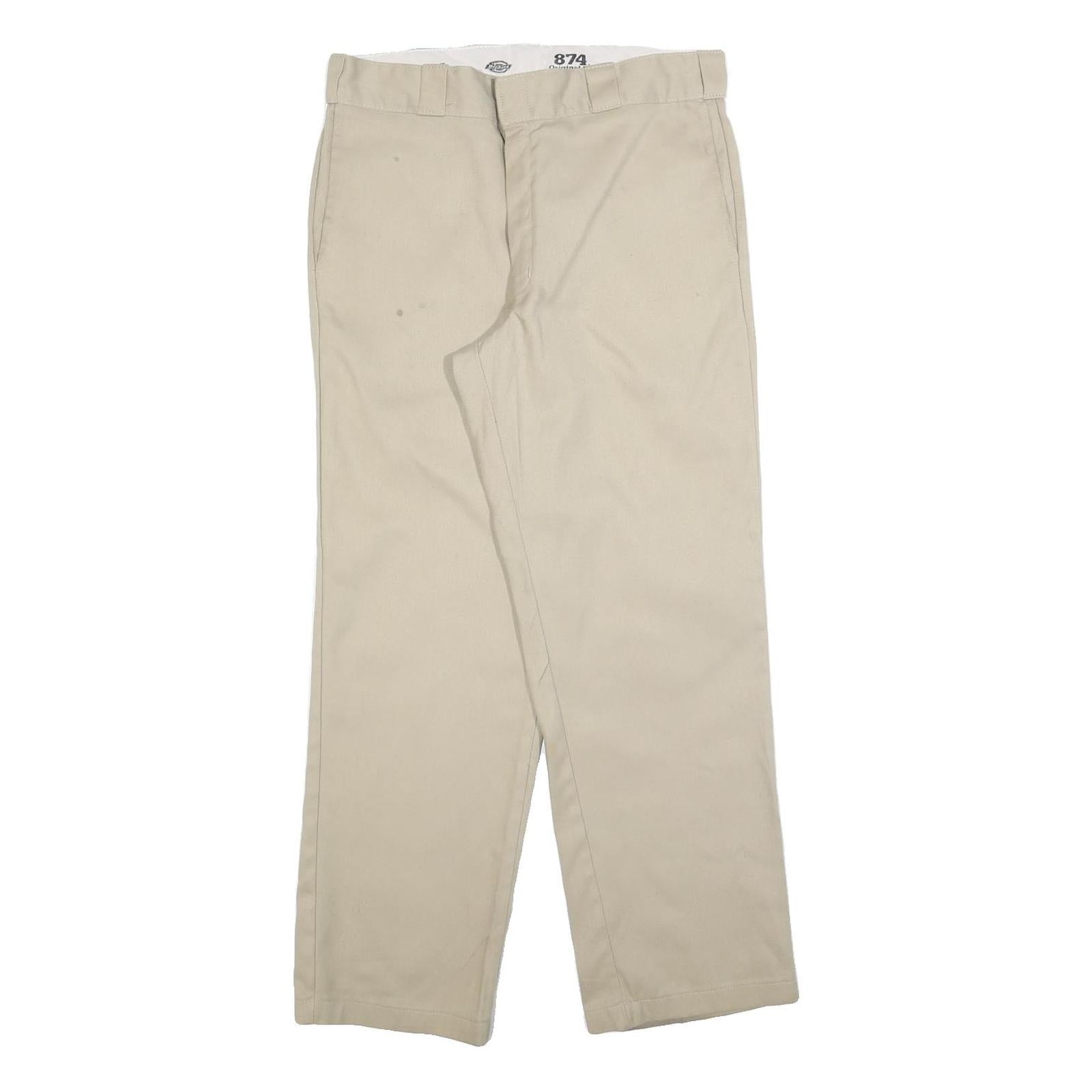 DICKIES Mens Cotton Blend Beige Regular Straight Trousers W34 L30 Workwear